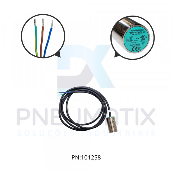 SENSOR IND.CIL.DIAM.30MM Sn:15MM FAC.ALIM.20-250VAC/DC 2 FIOS NF CABO PUR 2MTS NBB15-30GM50-UO PN:198089 PEPPERL