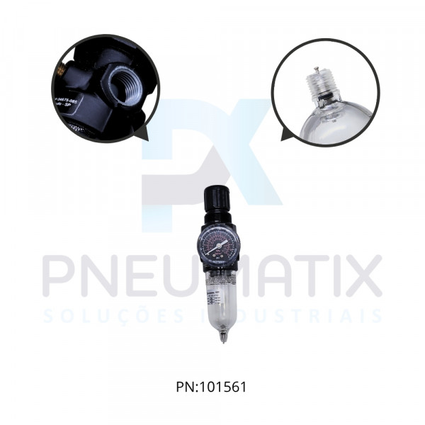 FILTRO REGULADOR DE PRESSAO MINI R.1/4 BSPP COPO POLICARBONATO DRENO MANUAL 5 MICRAS C/MANOMETRO B07-202-M1KG NORGREN