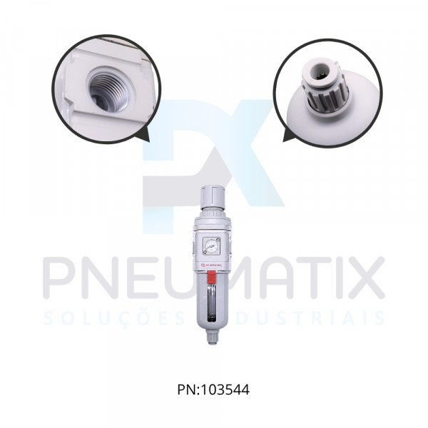 FILTRO REGULADOR DE PRESSAO R.1/2 BSP COPO POLICARBONATO DRENO SEMI AUTOMATICO C/MANOMETRO B49G-4GK-SW1-RMG NORGREN