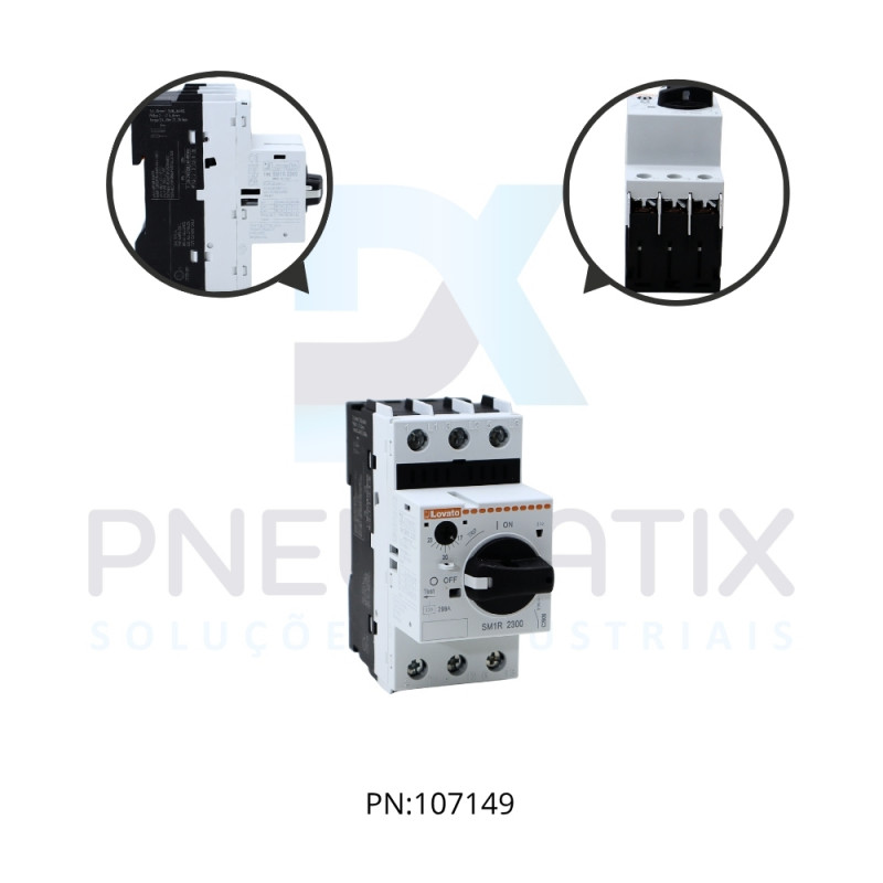DISJUNTOR MOTOR COM PROTECAO TERMICA E MAGNETICA + TRIP FAIXA 17-23A SM1R2300 LOVATO DISJUNTOR MOTOR COM PROTECAO TERMICA E MAGNETICA + TRIP FAIXA 17-23A SM1R2300 LOVATO