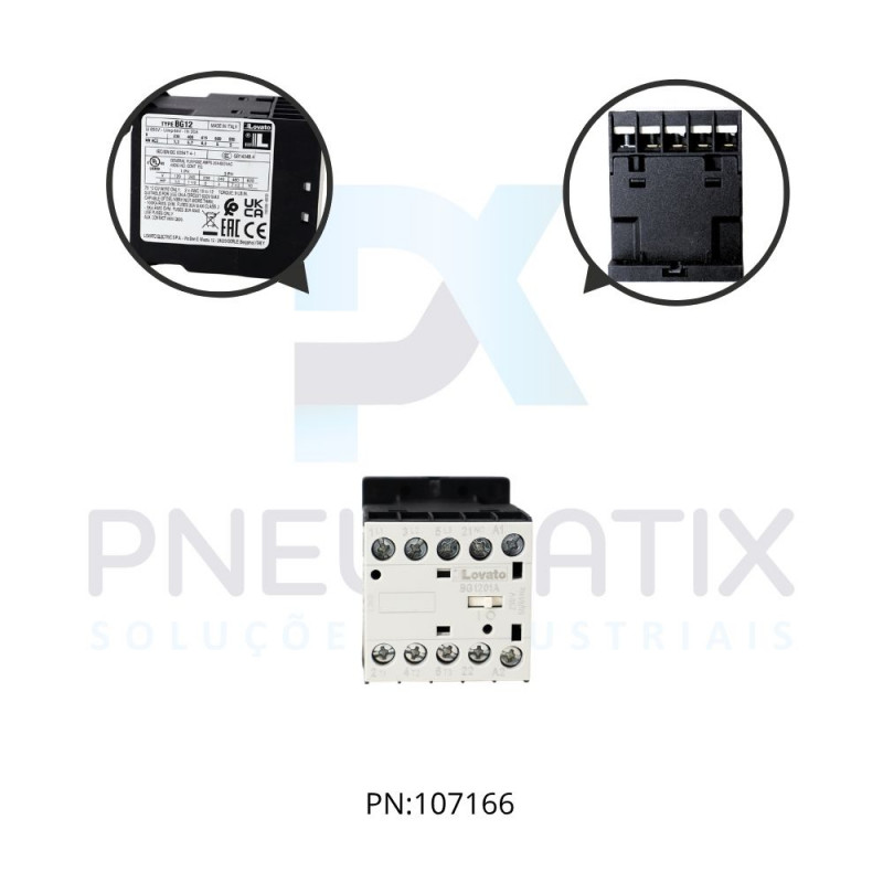 MINI CONTATOR TRIPOLAR COM 1 CONTATO NA 12A AC3 BOBINA 230V/50-60HZ REF. 11BG1210A230 LOVATO