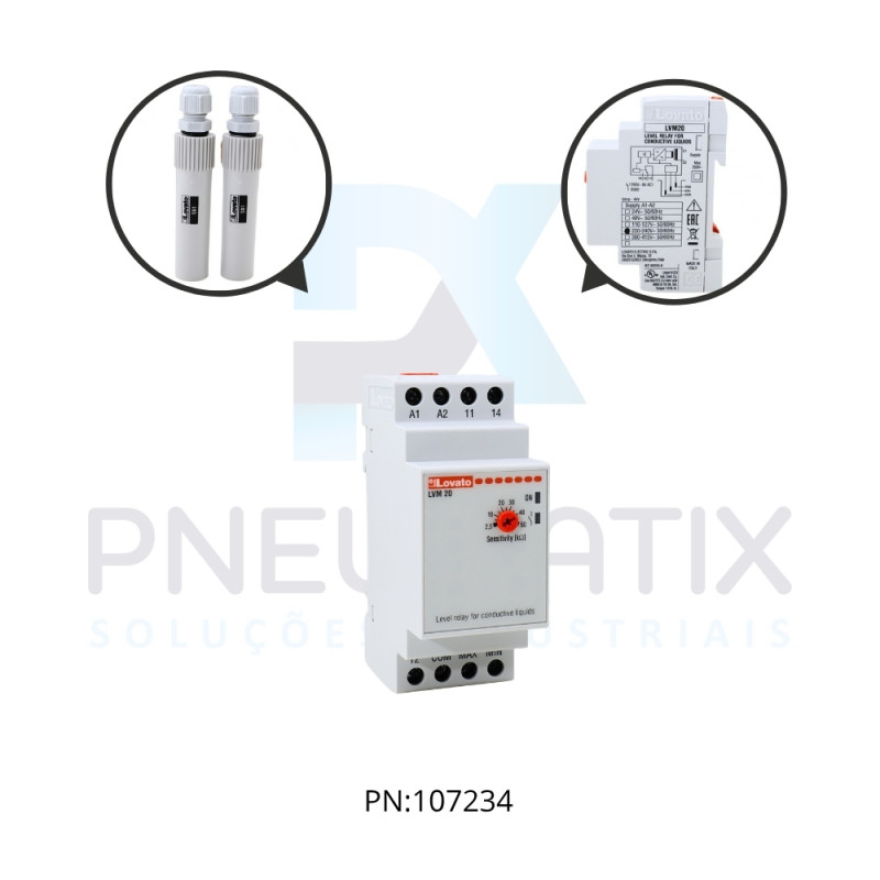 RELE CONTROLE NIVEL CONDUTIVEL COM ELETRODOS ALIM. 220-240VAC REF. LVMKIT20A240 LOVATO