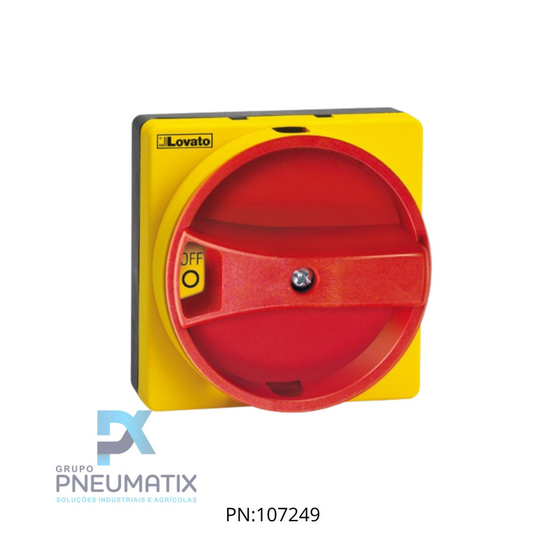 MANOPLA P/ CHAVE SECCIONADORA IP65 VERM./AMAR. TRAVA 3 CADEADOS FIX. PORCA REF. GAX65 LOVATO