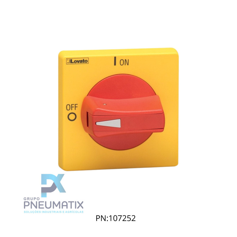 MANOPLA P/ CHAVE SECCIONADORA IP65 VERM./AMAR. TRAVA 3 CADEADOS FIX. PORCA REF. GAX63 LOVATO