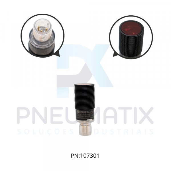 SENSOR FOTO RETROFLEXIVO P/VIDRO Sn:3,5MT ALIM.10-30VDC PNP NA OBG3500-18GK40-E2-V1 PN:70113328-100041 PEPPERL+FUCHS