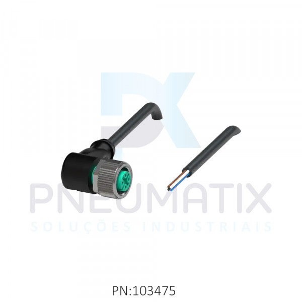 CABO C/CONECTOR 5MTS FEMEA ANGULAR M12 4 POLOS COR PRETO PUR V1-W-BK5M-PUR-U PN:217482 PEPPERL