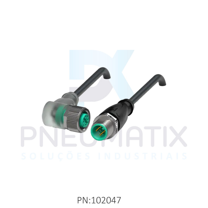 CABO C/CONECTOR 5MTS 4 POLOS M12 C/LED COR PRETO PUR V1-W-E8-BK5M-PUR-U-V1-G PN:252990 PEPPERL