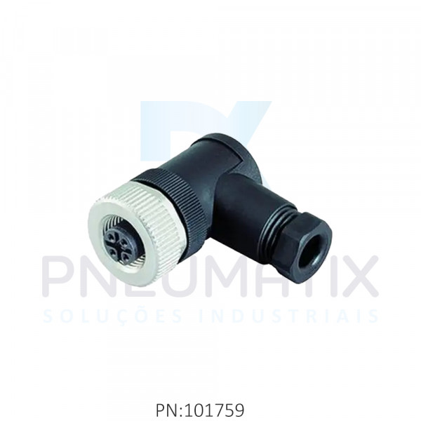 CONECTOR FEMEA ANGULAR M12 4 POLOS PARAFUSAVEL IP67 FIO 0,75MM2 TENSAO MAX.250VAC/VCC 4A V1-W-BK PN:224884 PEPPERL