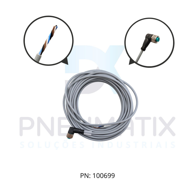 CABO C/CONECTOR 10MTS FEMEA ANGULAR M12 4 POLOS COR CINZA PVC V1-W-10M-PVC PN:033486 PEPPERL