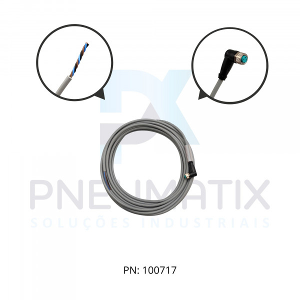 CABO C/CONECTOR 5MTS FEMEA ANGULAR M8 3 POLOS COR CINZA PVC V3-WM-5M-PVC PN:109026 PEPPERL