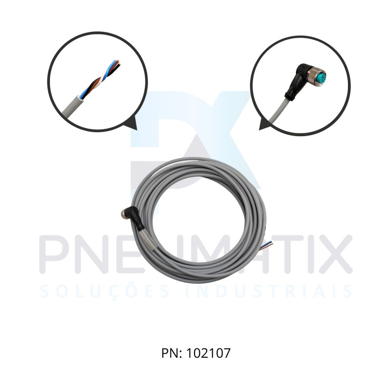 CABO C/CONECTOR 10MTS FEMEA ANGULAR M12 4 POLOS COR CINZA PUR V1-W-10M-PUR PN:040066 PEPPERL