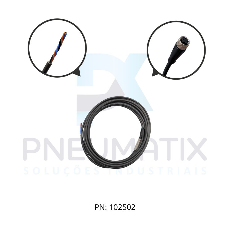 CABO C/CONECTOR 5MTS FEMEA RETO M8 3 POLOS COR PRETO PUR V3-GM-BK5M-PUR-U PN:217480 PEPPERL