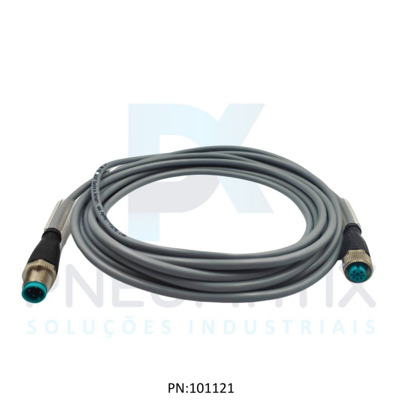 CABO C/CONECTOR 5MTS FEMEA RETO M12 4 POLOS COR CINZA PVC V1-G-5M-PVC-V1-G PN:114701 PEPPERL