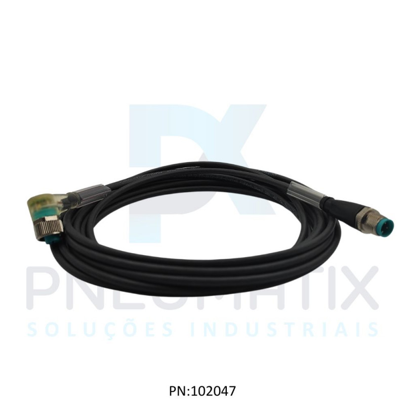 CABO C/CONECTOR 5MTS 4 POLOS M12 C/LED COR PRETO PUR V1-W-E8-BK5M-PUR-U-V1-G PN:252990 PEPPERL