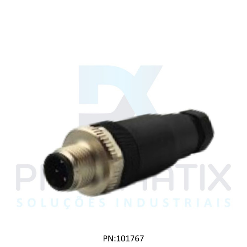 CONECTOR MACHO RETO M12 4 POLOS PARAFUSAVEL IP67 FIO 0,75MM TENSAO MAX.250VAC/VDC 4A V1S-G-BK PN:224885 PEPPERL