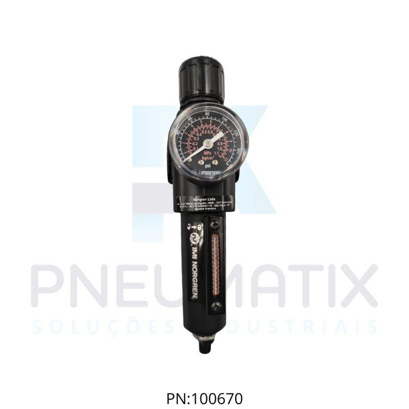 FILTRO REGULADOR DE PRESSAO R.1/4 BSP DRENO AUTOMATICO 5 MICRAS C/MANOMETRO B72G-2GK-AE1-RMG NORGREN