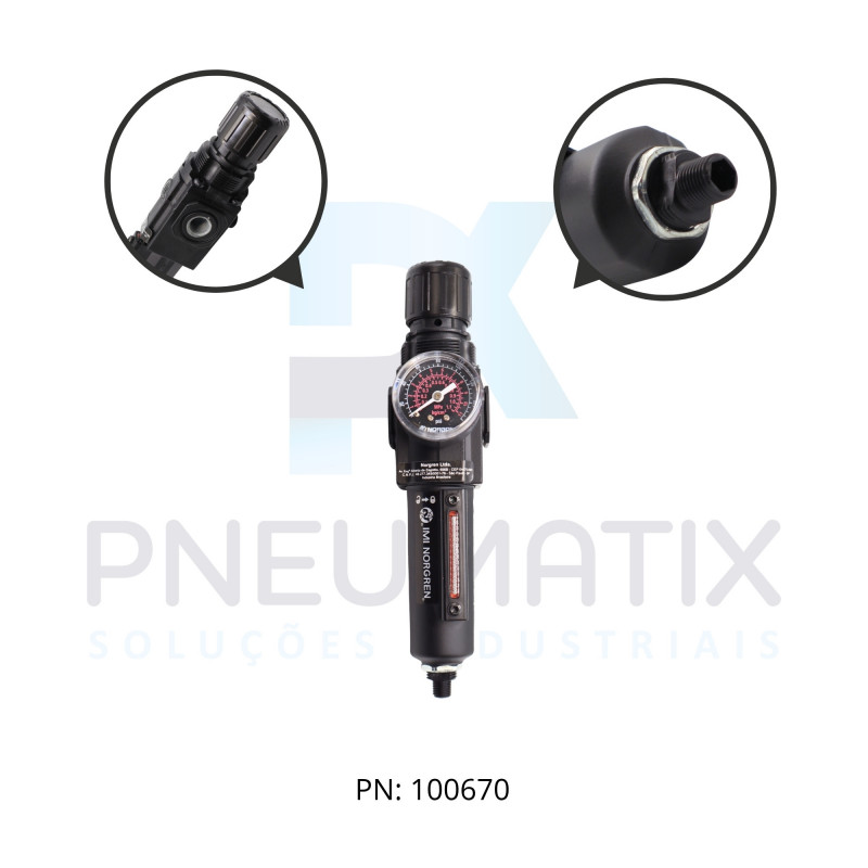 FILTRO REGULADOR DE PRESSAO R.1/4 BSP D. AUT. COPO MET. 5 MICRAS C/MANOMETRO B72G-2GK-AE1-RMG NORGREN