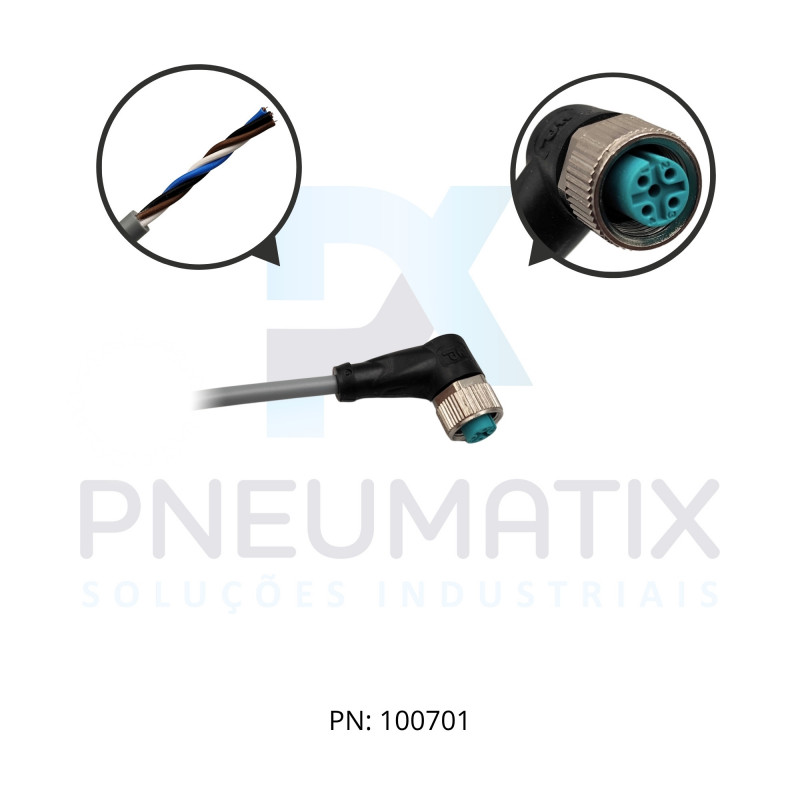 CABO C/CONECTOR 5MTS FEMEA ANGULAR M12 4 POLOS COR CINZA PVC V1-W-5M-PVC PN:032798 PEPPERL