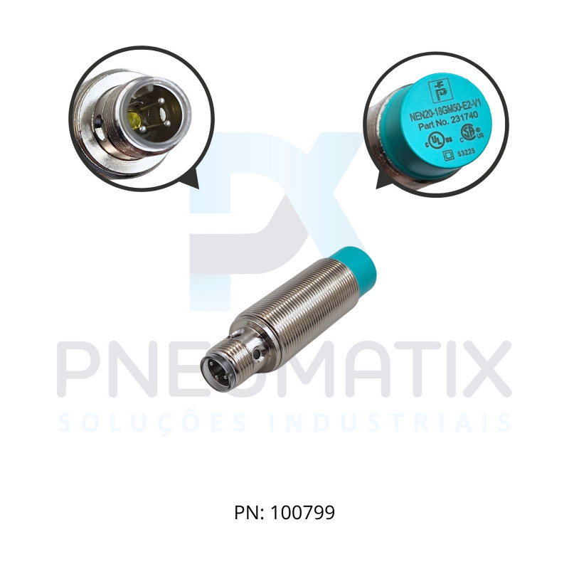 SENSOR IND.CIL.DIAM.18MM Sn:20MM N.FAC.ALIM.10-30VDC PNP NA M12 NEN20-18GM50-E2-V1 PN:231740 PEPPERL