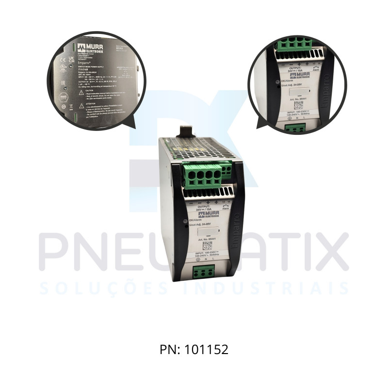 FONTE CHAVEADA MONOFASICA EMPARRO ALIM. 85-260VAC/90-250VDC SAIDA 24-28VCC CORRENTE 10A ME85441 MURRELEKTRONIK