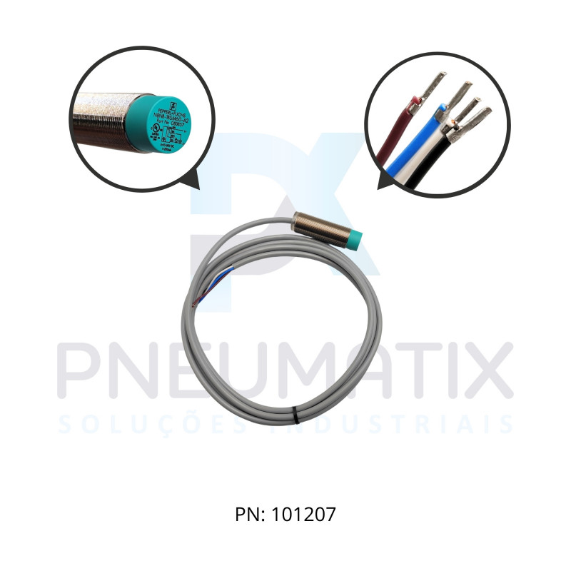 SENSOR IND.CIL.DIAM.18MM Sn:8MM N.FAC.ALIM.10-30VDC PNP NA/NF CABO 2MTS NBN8-18GM60-A2 PN:083857 PEPPERL