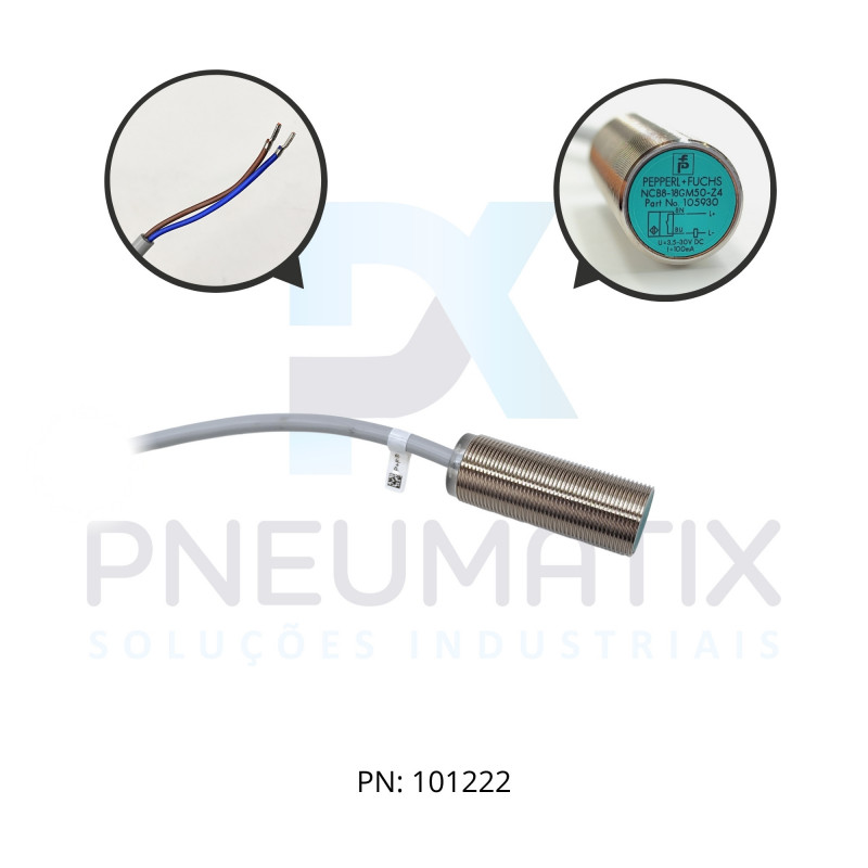 SENSOR IND.CIL.DIAM.18MM Sn:8MM FAC.ALIM.3,5-30VDC 2 FIOS NA CABO 2MTS NCB8-18GM50-Z4 PN:105930 PEPPERL