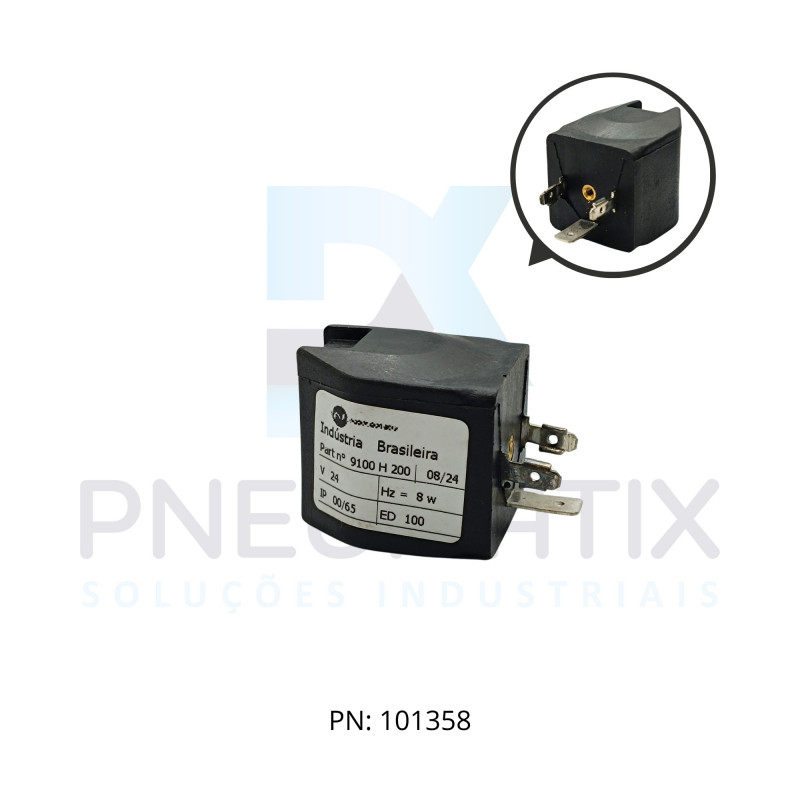 BOBINA TENSAO 24VCC POTENCIA 8 WATTS TAM.30MM NUCLEO 10MM SERIE CLICK ON 0000000.9100.02400 NORGREN