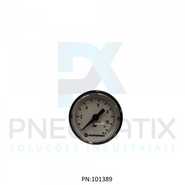 MANOMETRO FAIXA 0-10KGF/CM2 DIAM.40MM CONEXAO 1/8 BSP SAIDA TRAS.CONCENTR.ACO CARBONO INT.LATAO LPBR/18-013-B12 NORGREN
