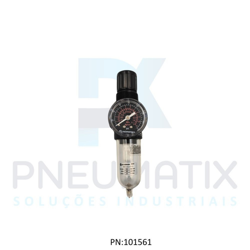 FILTRO REGULADOR DE PRESSAO MINI R.1/4 BSPP COPO POLICARBONATO DRENO MANUAL 5 MICRAS C/MANOMETRO B07-202-M1KG NORGREN