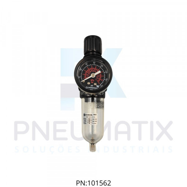 FILTRO REGULADOR DE PRESSAO MINI R.1/4 NPT COPO POLICARBONATO DRENO MANUAL 5 MICRAS C/MANOMETRO B07-202-M1KA NORGREN