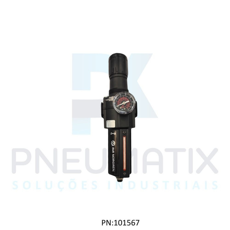 FILTRO REGULADOR DE PRESSAO R.3/4 BSPP COPO METALICO DRENO AUTOMATICO 40 MICRAS C/MANOMETRO B74G-6GK-AD3-RMG NORGREN