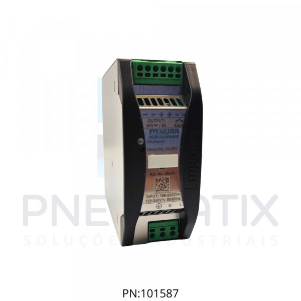 FONTE CHAVEADA MONOFASICA EMPARRO ALIM.85-265VAC/90-250VDC SAIDA 24-28VDC CORRENTE 5A ME85440 MURRELEKTRONIK