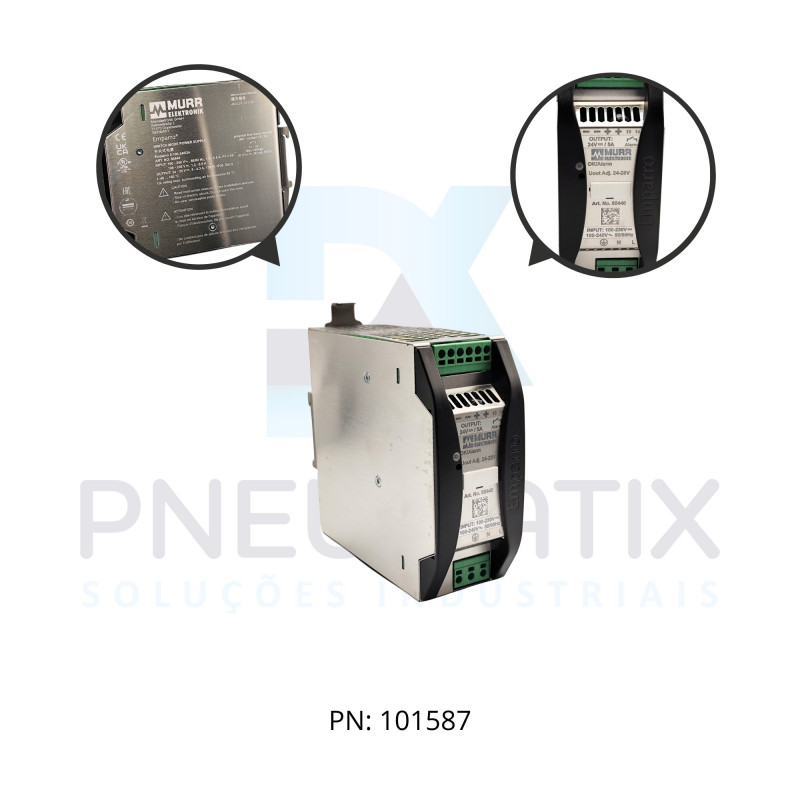 FONTE CHAVEADA MONOFASICA EMPARRO ALIM.85-265VAC/90-250VDC SAIDA 24-28VDC CORRENTE 5A ME85440 MURRELEKTRONIK