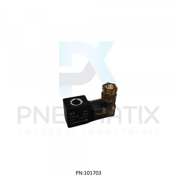 BOBINA TENSAO 220VCC POTENCIA 2,5 WATTS TAM.15MM NUCLEO 8,0MM C/PLUG SERIE V50 QM/50/19J/28 NORGREN