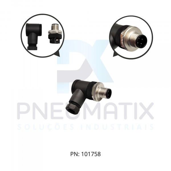 CONECTOR MACHO ANGULAR M12 4P.PARAFUSAVEL IP67 FIO 0,75MM2 TEN.MAX.250VAC/VCC 4A MAX.712821-0000000 MURRELEKTRONIK