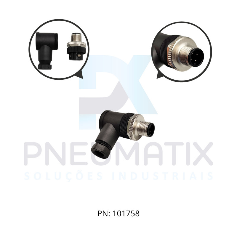 CONECTOR MACHO ANGULAR M12 4P.PARAFUSAVEL IP67 FIO 0,75MM2 TEN.MAX.250VAC/VCC 4A MAX.712821-0000000 MURRELEKTRONIK
