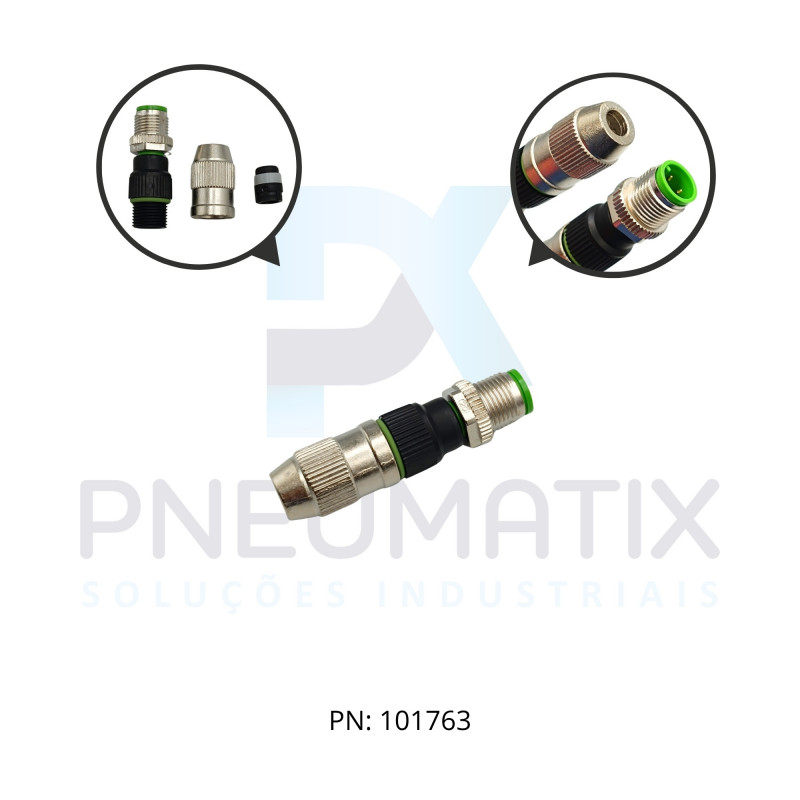 CONECTOR MOSA MACHO RETO M12 4P AUTOCRIMPANTE IP67 FIO 0,25-0,5MM2 TEN.MAX.32VAC/VCC CORRENTE MAX.4A 712481-0000000 MURR
