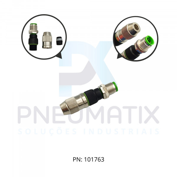 CONECTOR MOSA MACHO RETO M12 4P AUTOCRIMPANTE IP67 FIO 0,25-0,5MM2 TEN.MAX.32VAC/VCC CORRENTE MAX.4A 712481-0000000 MURR
