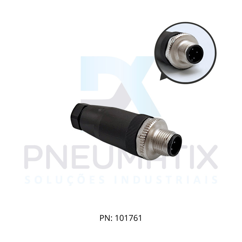 CONECTOR MACHO RETO M12 4 POLOS PARAFUSAVEL IP67 FIO 0,75MM TENSAO MAX.250VAC/VDC 4A V1S-G-BK PN:224885 PEPPERL
