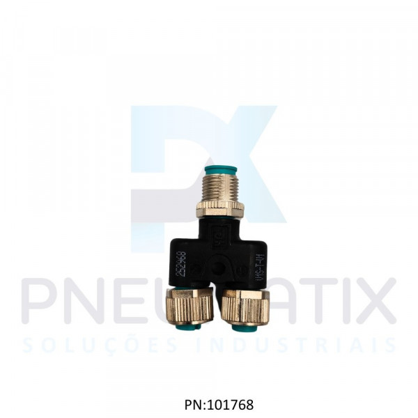 DERIVADOR T MACHO M12+2 FEMEAS M12 4 POLOS IP67 TENSAO MAX.60VAC/VDC 4A MAX.V1S-T-V1 PN:252968 167.965-1 PEPPERL