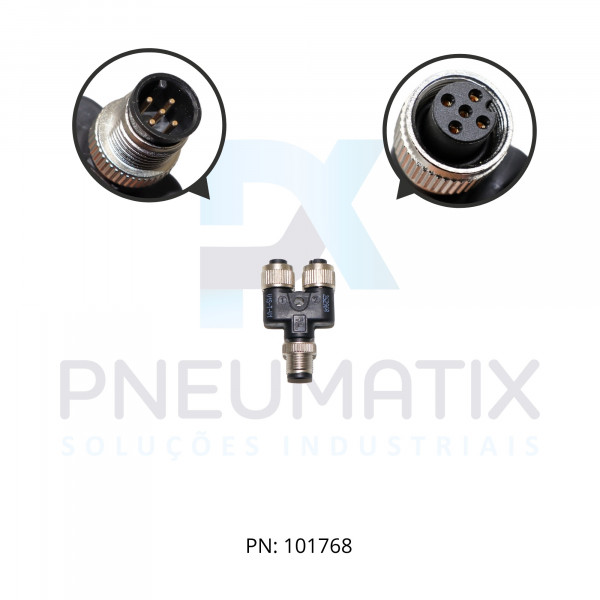 DERIVADOR T MACHO M12+2 FEMEAS M12 4 POLOS IP67 TENSAO MAX.60VAC/VDC 4A MAX.V1S-T-V1 PN:252968 167.965-1 PEPPERL
