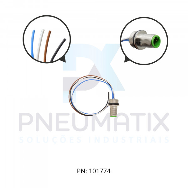 CONECTOR MACHO RETO M12 A-COD. 4P.P/PAINEL FIO 0,34MM2 X 20CM TEN.MAX.250VAC/VCC 4A MAX. 713501-9710020 MURRELEKTRONIK