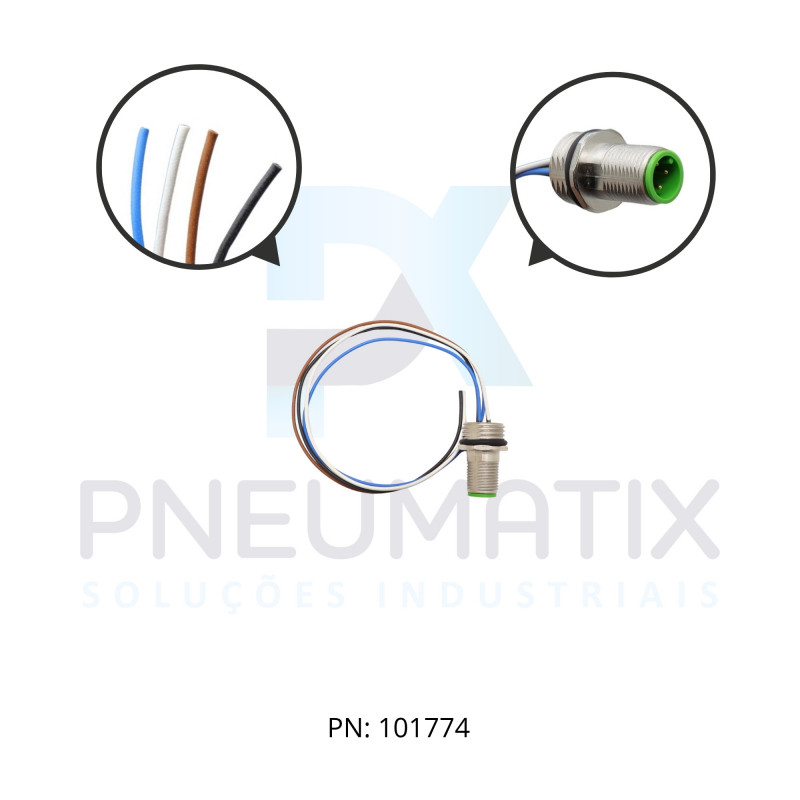CONECTOR MACHO RETO M12 A-COD. 4P.P/PAINEL FIO 0,34MM2 X 20CM TEN.MAX.250VAC/VCC 4A MAX. 713501-9710020 MURRELEKTRONIK