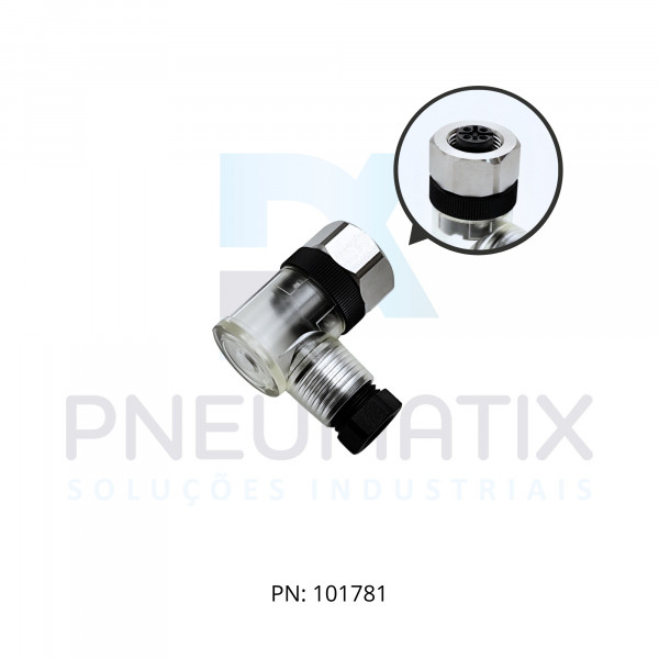 CONECTOR FEMEA ANGULAR M12 4P PARAFUSAVEL IP67 FIO 0,75MM2 TENSAO MAX.250VAC/VCC 4A MAX.C/LED V1-WV2A PN:117131 PEPPERL