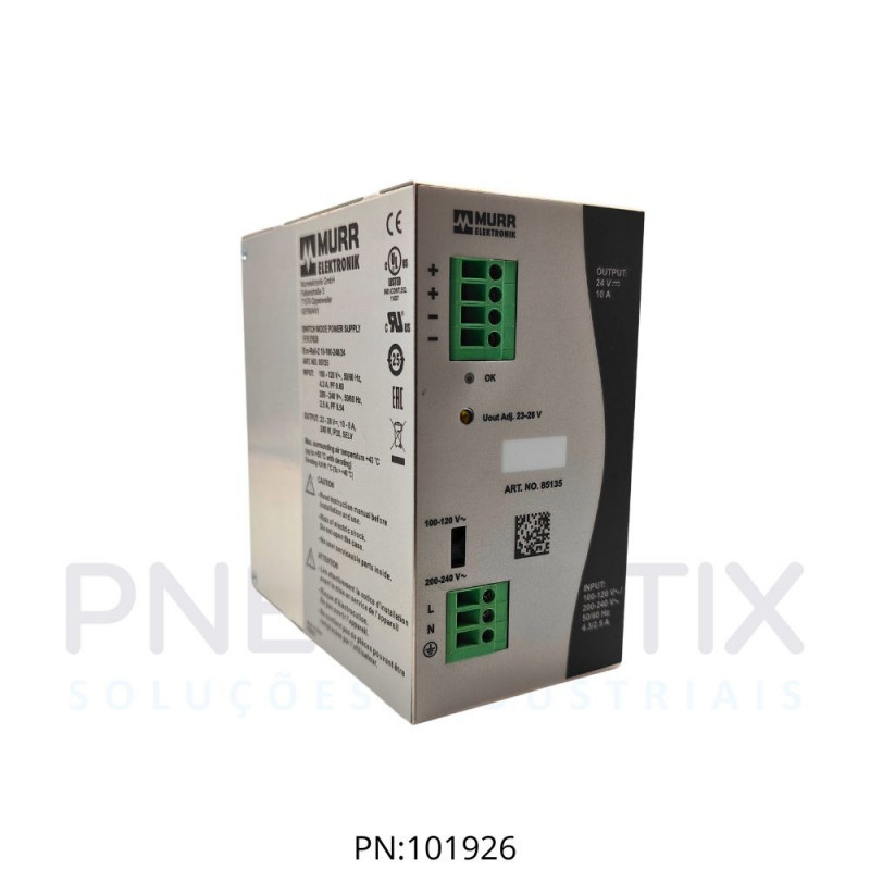 FONTE CHAVEADA MANOFASICA ECO RAIL ALIM.90-265VAC SAIDA 24VCC CORRENTE 10A ME85135 MURRELEKTRONIK