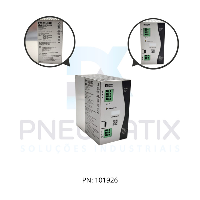 FONTE CHAVEADA MANOFASICA ECO RAIL ALIM.90-265VAC SAIDA 24VCC CORRENTE 10A ME85135 MURRELEKTRONIK