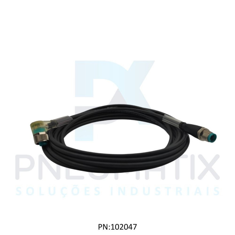 CABO C/CONECTOR 5MTS 4 POLOS M12 C/LED COR PRETO PUR V1-W-E8-BK5M-PUR-U-V1-G PN:252990 PEPPERL