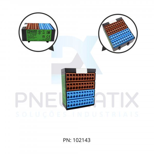 BLOCO DE TERMINAIS EM POTENCIAL IP20 AZUL/MARROM SAIDA 30VCA/VCC CORRENTE 10A ME56109 MURRELEKTRONIK