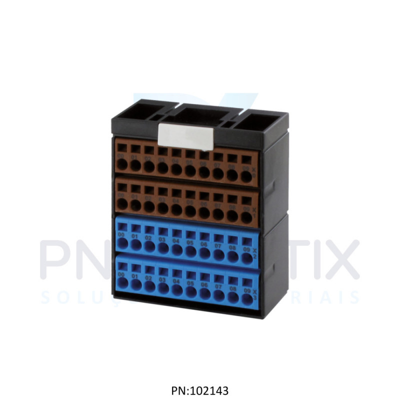 BLOCO DE TERMINAIS EM POTENCIAL IP20 AZUL/MARROM SAIDA 30VCA/VCC CORRENTE 10A ME56109 MURRELEKTRONIK