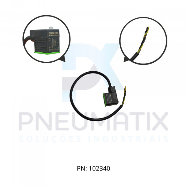 CABO C/CONECTOR 30CM P/BOBINA FORMATO BI C/LED TENSAO 24VAC/VDC 2 POLOS COR PRETO 711021-6160030 MURRELEKTRONIK